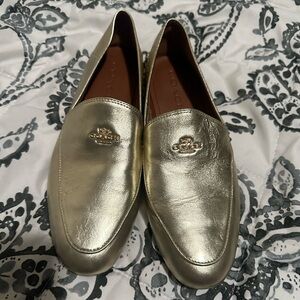 Coach Metallic Gold Leather Slip-On Loafers